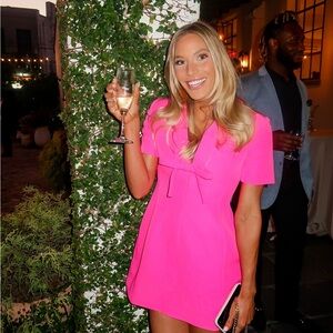 Hot Pink Short Sleeve Mini Dress with Front Bow